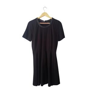 Madewell Fit & Flare Leather Trim Mini Dress Black Size Medium